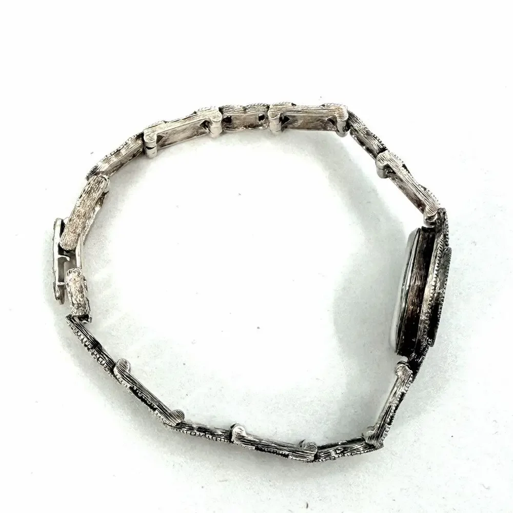 Vintage Anjuli Sterling Silver & Marcasite Womens Cocktail Watch